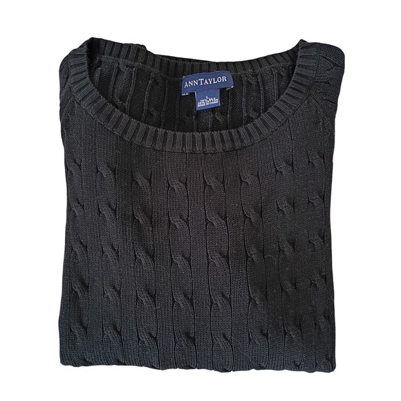 Ann Taylor Black Cable Knit Silk Cotton Sweater Top Size L - Picture 2 of 8